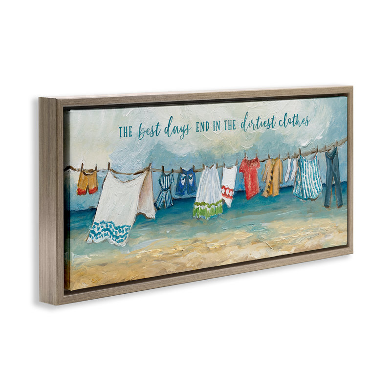 Clothesline By The Sea Floating Frame, design by Charlene Olson, 11" H x 25" W, Montalcino Elm Floater Framed