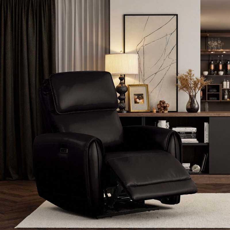 Fauteuil inclinable électrique moelleux avec chargement USB | Accoudoirs profilés contemporains et confort sans effort, Noir