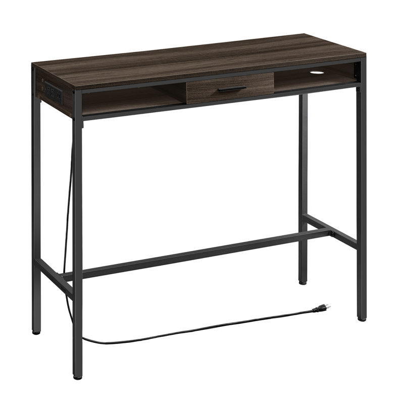 Bar Table With Power Outlet, 41.2"H x 47.2"L x 15.7"W, Ash Brown