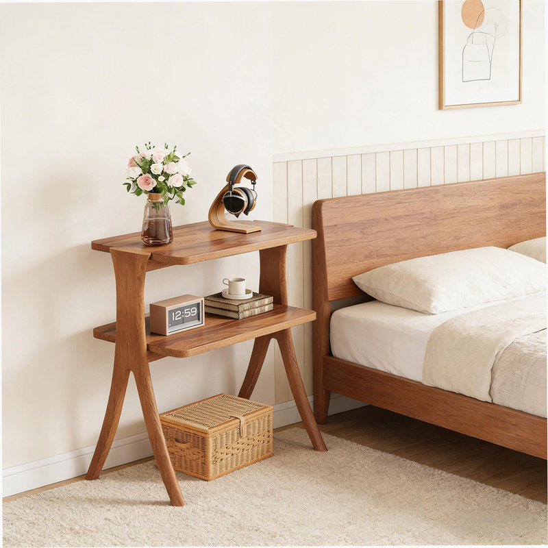 Table d'entrée à 2 niveaux avec style en bois naturel, durable et peu encombrante pour la vie moderne
