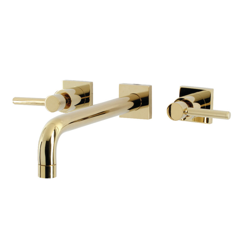 Kingston Brass Manhattan Two-Handle 3-Hole Wall Mount Roman Tub Faucet, Polished Brass, Lever