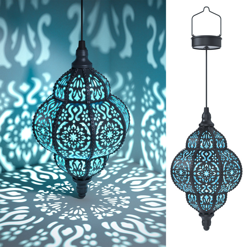 Ensemble de 1 lanterne solaire suspendue décorations de jardin d'extérieur lanterne solaire imperméable en plastique marocaine pour patio