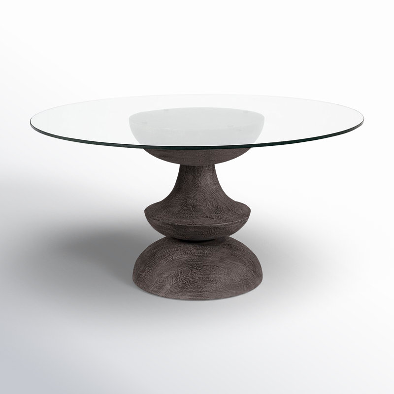 Dorothea Round Glass Top Solid Wood Base Dining Table