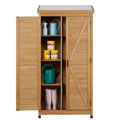 33"L x 20"W x 68"H Tall Wooden Outdoor Storage Cabinet with Metal Roof, Vertical Storage Shed for Garden Patio