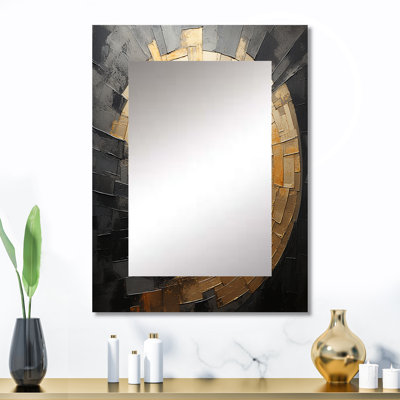 Or noir Spiral Poteries - miroir décoratif spirales abstraites, miroir mural moderne et contemporain, impression d'art en métal