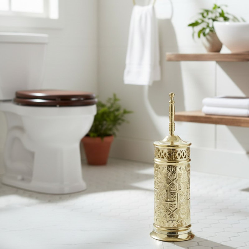 Porte-brosse de toilette en laiton massif 16 po gravé à la main