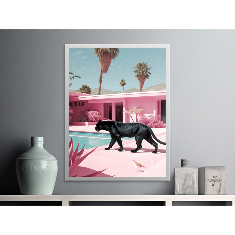 Black Panther Wall Art, Pink Palm Springs, Animal Print, Framed Art, Modern Home Decor, Wall Decor, Available in Multiple Sizes