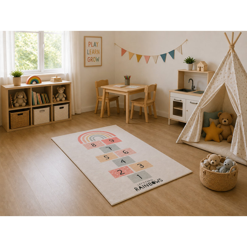 Tapis 4 pi x 6 pi Dreamland Kids Let's Chase Rainbows Hopscotch
