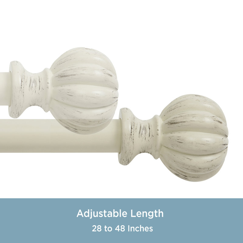 Antique White Steel Decorative Curtain Rod with Ball Finials, 28-48 Inch