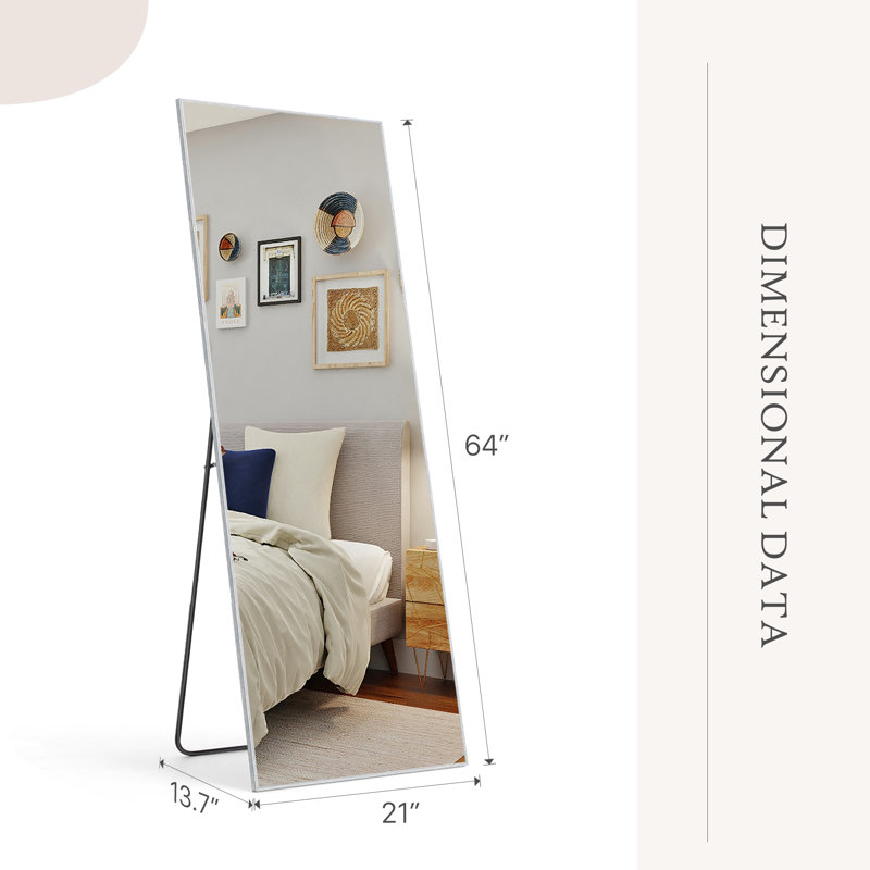 Miroir pleine longueur Mirta, 64 po x 21 po, Argent argent