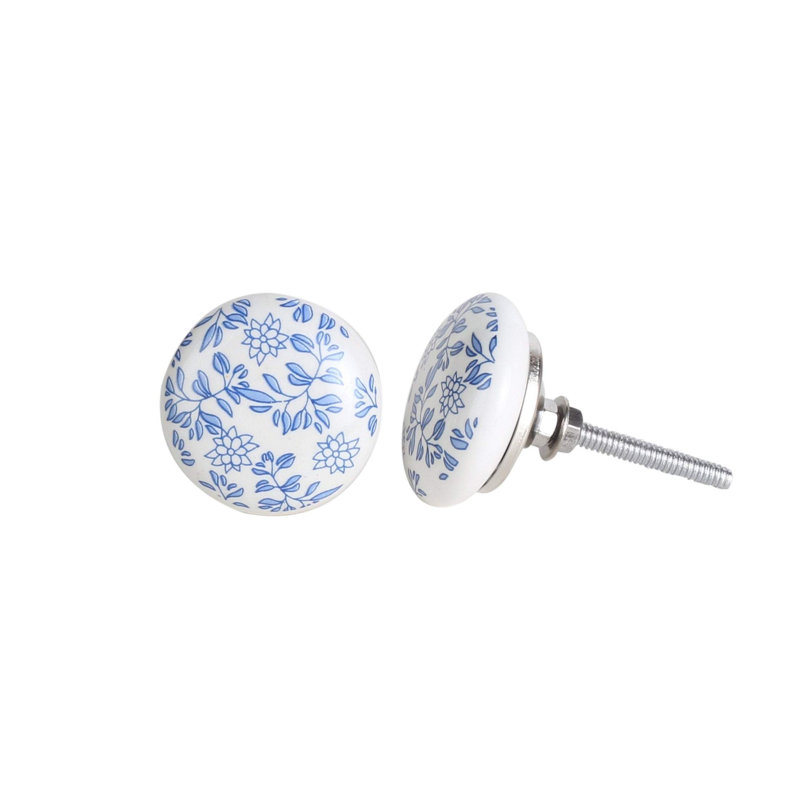 Blue and White Ceramic Round Drawer Knobs Set of 10