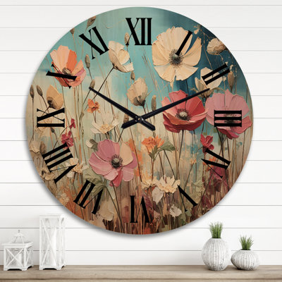 Meadow Bliss Collage II - Modern Oversized Wood Wall Clock