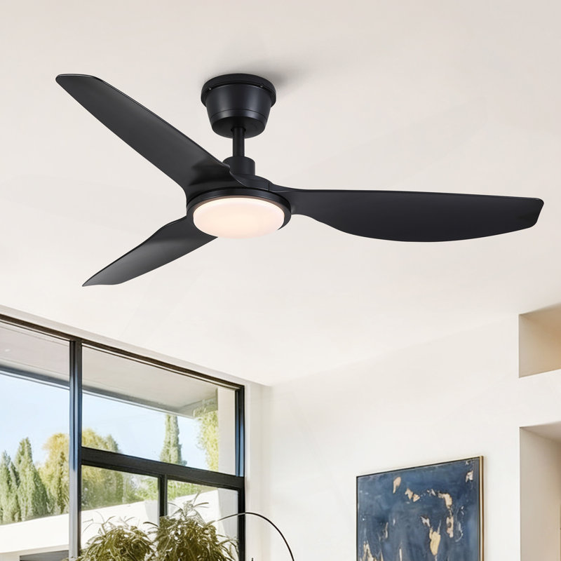 Ventilateur de plafond noir imperméable moderne de 52 pouces avec moteur à courant continu silencieux et léger