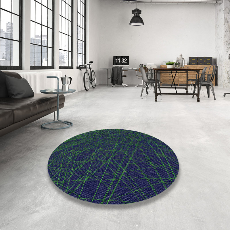 Tapis abstrait vert / bleu marine, Rond 8 pi x 8 pi