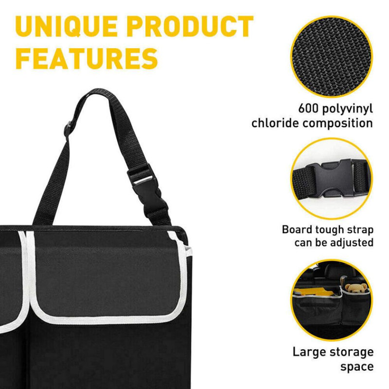Organisateur pliable en tissu Oxford pour coffre et banquette arrière de voiture, sac de rangement suspendu pour intérieur de voiture avec 4 poches, accessoire de voiture résistant à l'eau pour VUS, berline et camionnette