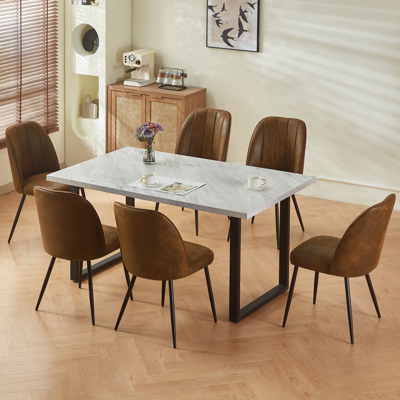6 - Person Dining Set, Brown Suede