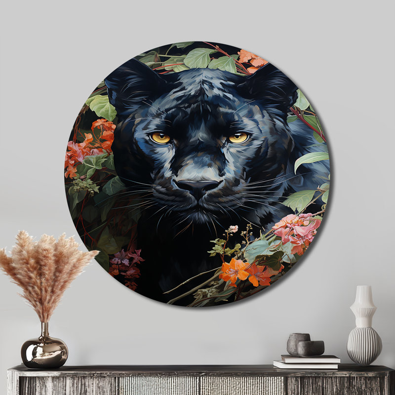 Enchanted Panther Jungle Realm - animaux, art en métal rond, H 36 po x l 36 po