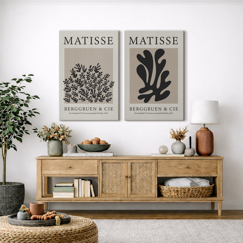 Art classique "Henri Matisse, art botanique noir moderne, images murales neutres modernes, impression sur toile encadrée, ensemble de 2 pièces d'art mural"