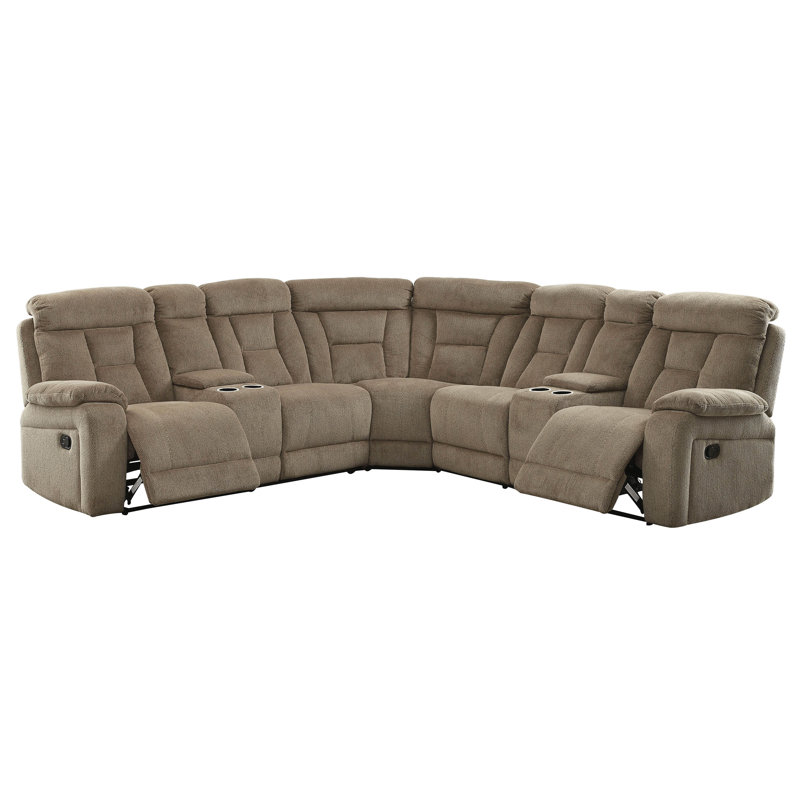 Bedolla Upholstered Reclining L-Shaped Sectional Symmetrical, Light Mocha