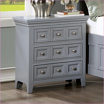 Transitional Gray Solid Wood 3-Drawer Bedroom Nightstand