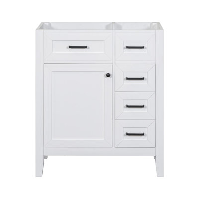 Meuble-lavabo de 30 po sans lavabo, base d'armoire seulement, armoire de salle de bain avec tiroirs, cadre solide et panneau de fibres à densité moyenne, blanc