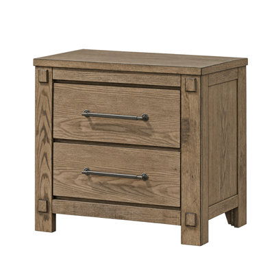 Ensemble de chambre à coucher Queen, design à panneaux, chêne brun antique, 2 pièces avec NS