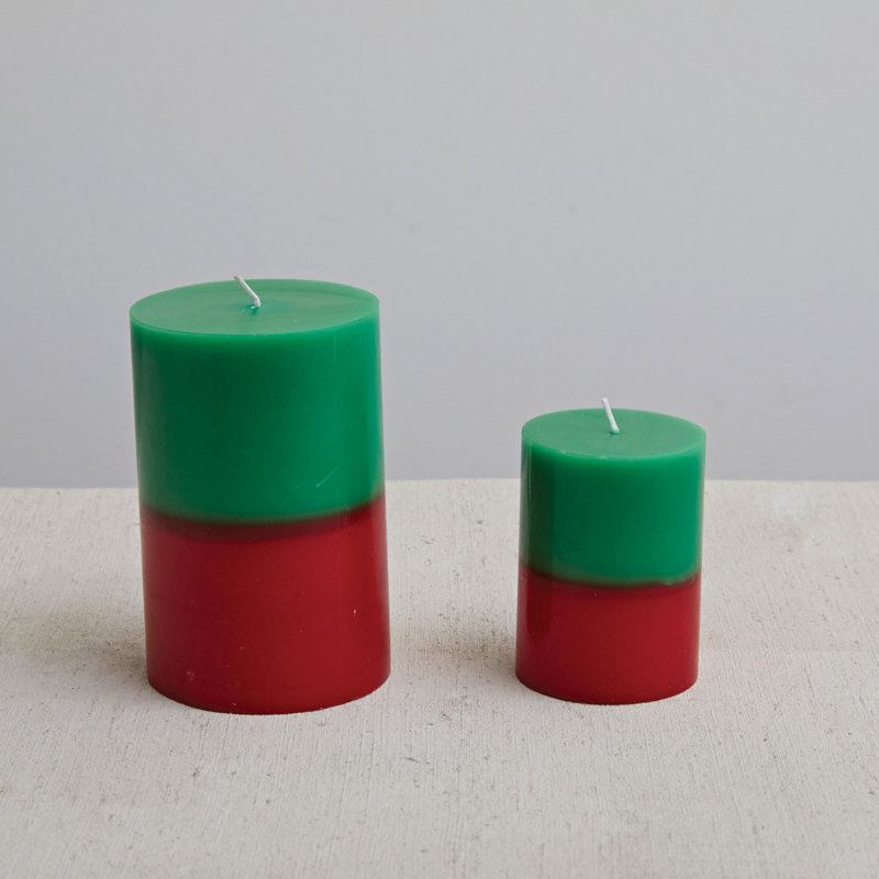 Unscented Two-Tone Pillar Candle, Green/Red