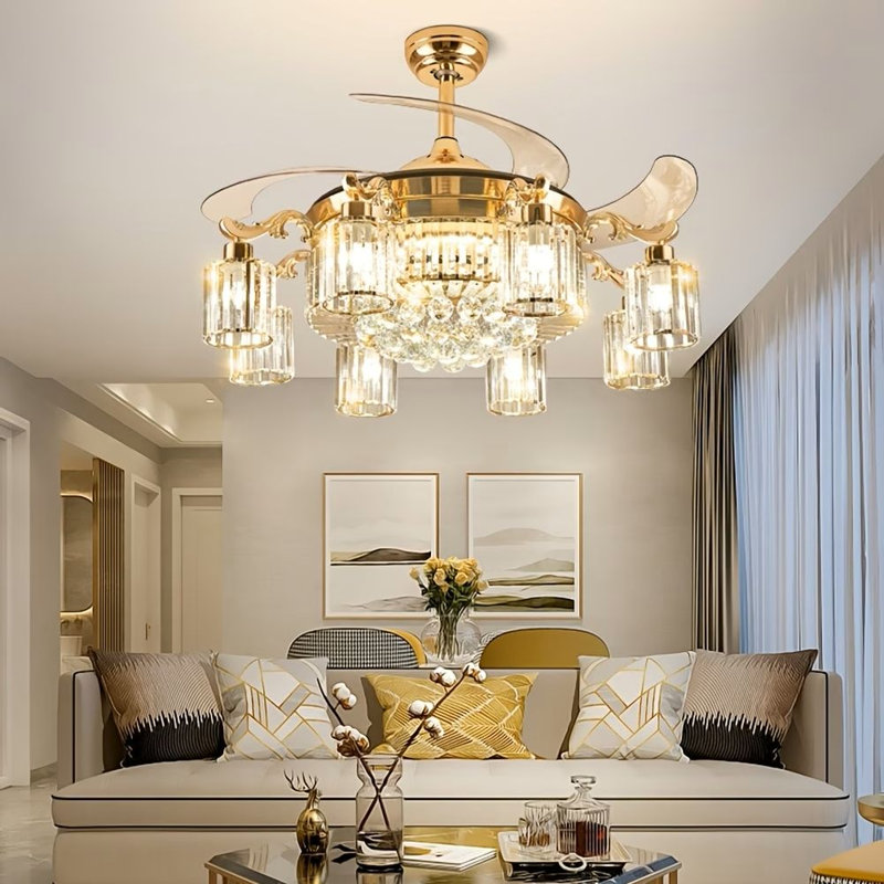 42 Inch New Concealed Fan Pendant Light With Lamp Arm, LED Light Strip Fan With Tri Color Dimming, E26 * 8 (Excluding Light Source), With Remote Control, Suitable For Bedrooms, Dining Rooms