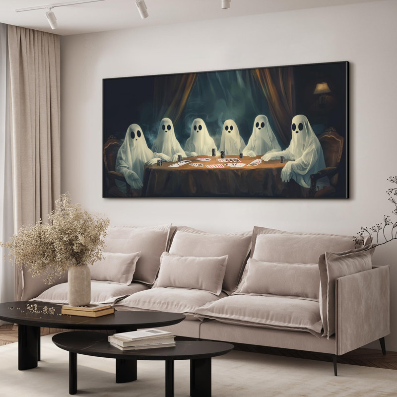Très grand art mural imprimé sur toile - Fantaisie ludique Poker Night, décoration d'Halloween humoristique pour le salon ou la chambre à coucher - «Assemblage requis du cadre (cadre non fini)»