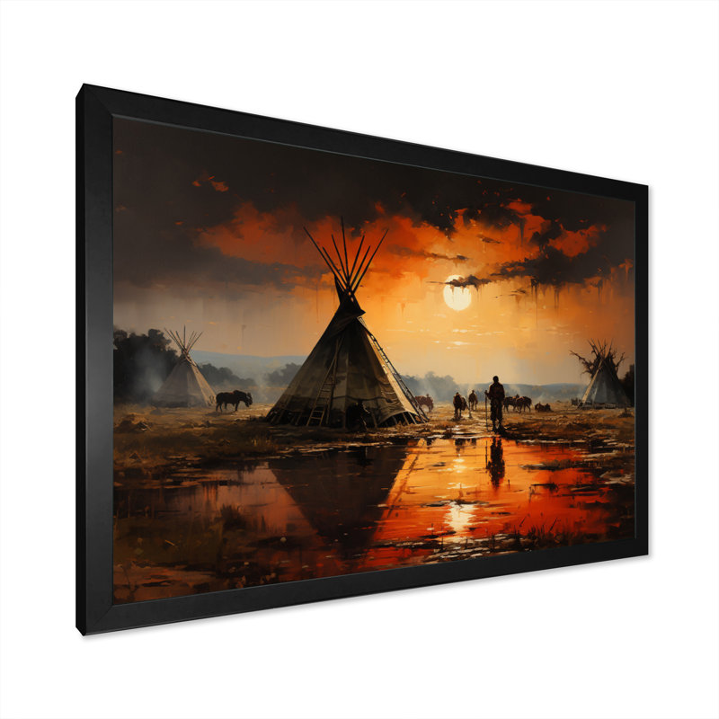 Reproduction d'art sur toile, "Native Orange Tent", H 34 po x l 44 po x P 1,5 po, Cadre simple noir