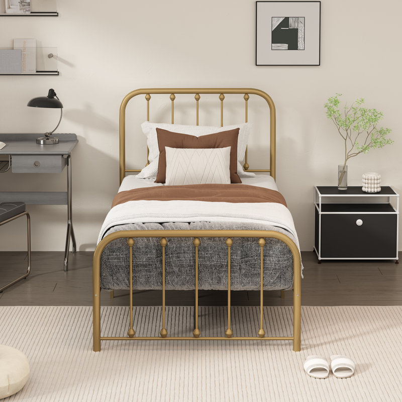 Keyesport Metal Platform Bed, Twin, Gold