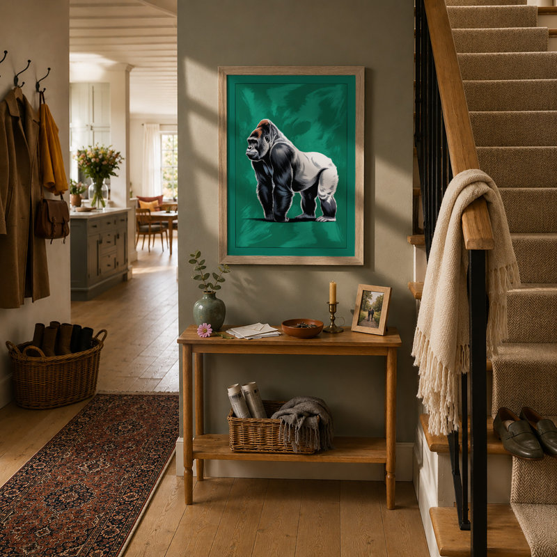 Silverback Strength Modern - Framed Print, A2 - 59.4 x 42.0 cm, Oak