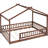 Full Size Teens Wood Bed Frame, Walnut, With Fence, Strong Pinewood Construction, Peaceful Resting House Frame For And Teens, Robust Pine Play Sleep Zone-8700405