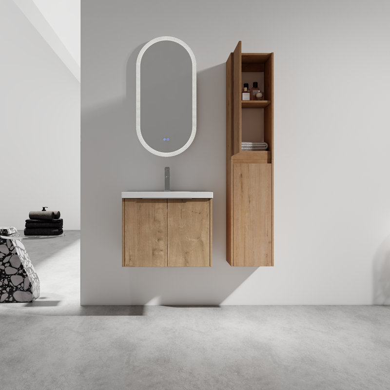 Meuble-lavabo mural multifonctionnel avec 2 armoires latérales