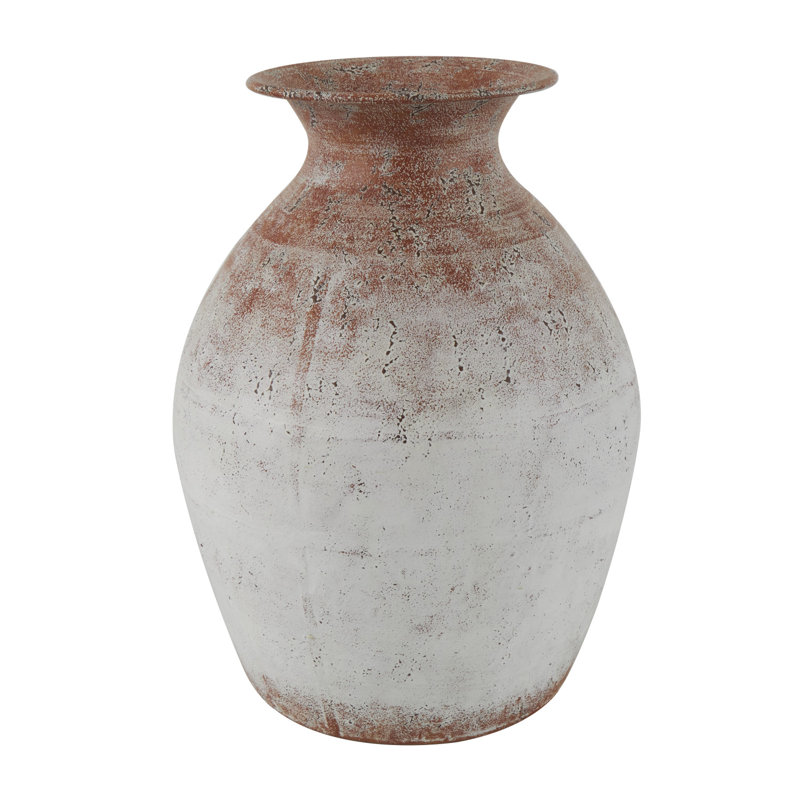 Metal Distressed Textured Decorative Vase with White Center