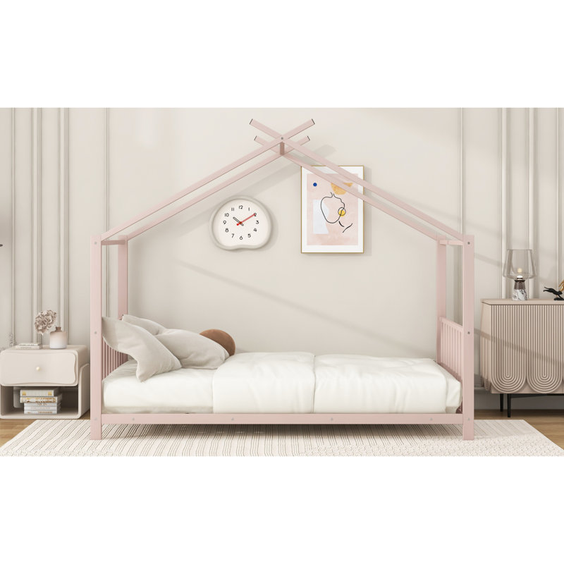 Lit plateforme simple en métal, rose, Rose