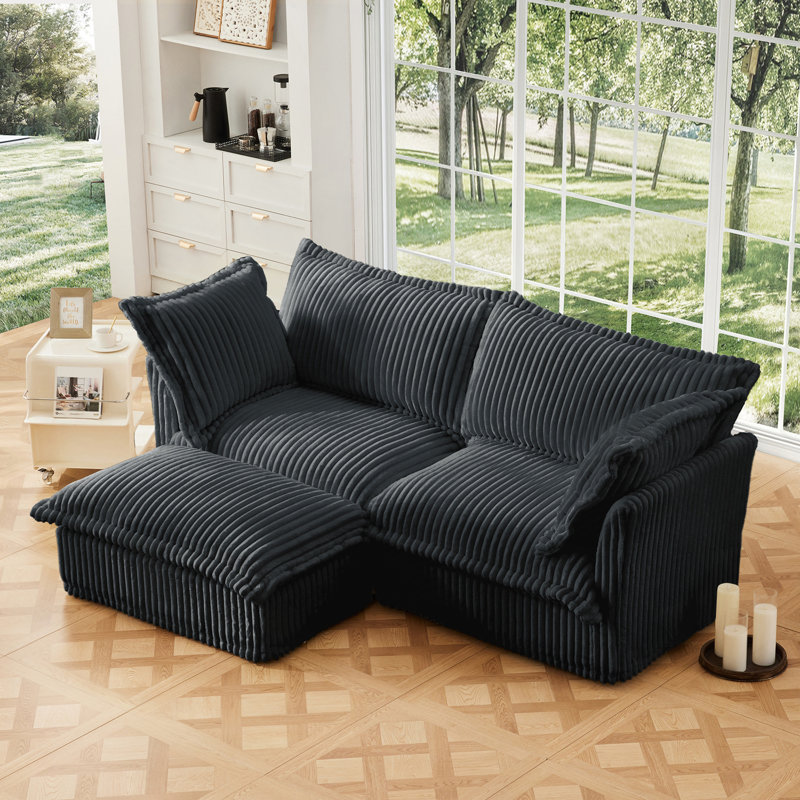 Canapé modulaire 2 places avec housse et repose-pieds convertible