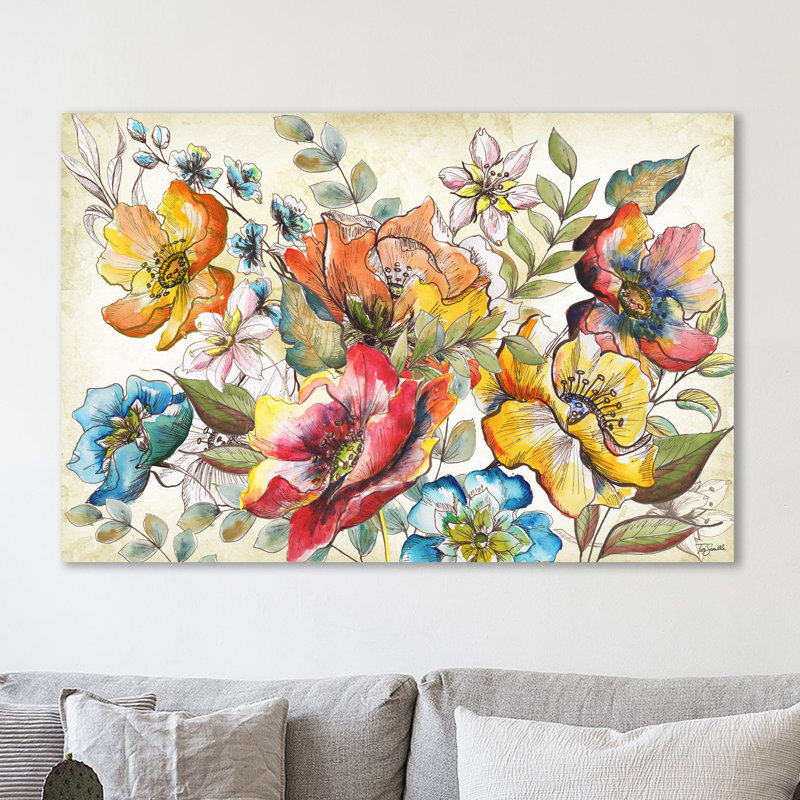 « floral jardin ivoire » par tre sorelle studios, reproduction d’art sur toile tendue, H 20 po x l 30 po x P 1,5 po