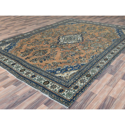 8 pi x 11 pi 1 po de couleur abricot, laine usée nouée à la main, Bibikabad persan rétro à aspect délavé, tapis oriental 18F6973F29164CB7B2DAEDA1DB9EB049