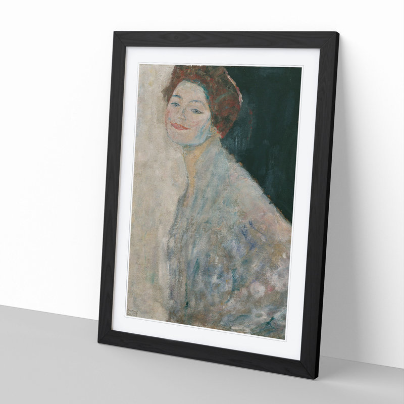 Lady in White by Gustav Klimt - Picture Frame Painting, 48cm H x 36cm W x 2cm D, Black Framed