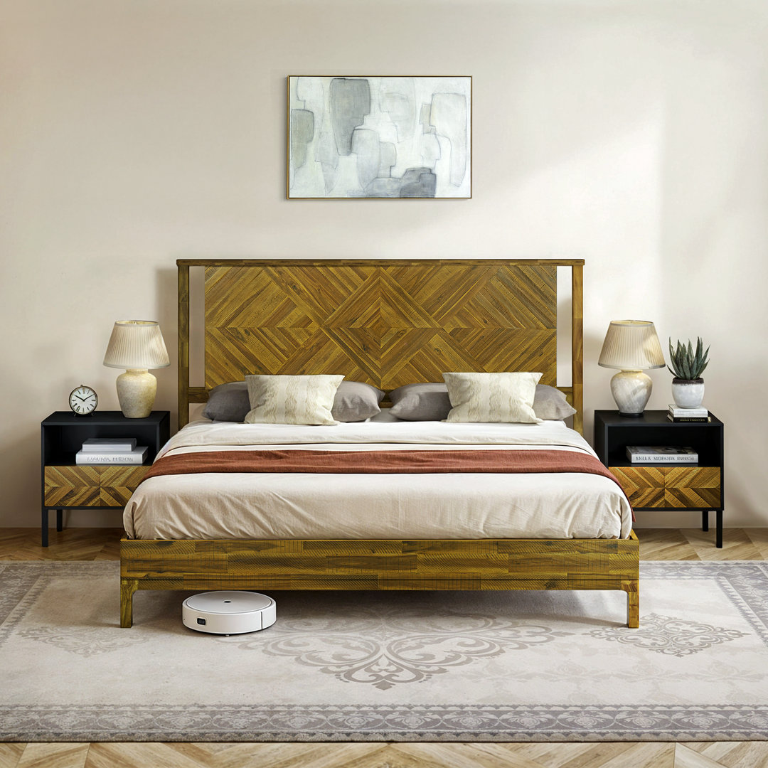 Ethan Solid Wood Platform Bed with Headboard, Rustic Bed Frame Foundry Select 