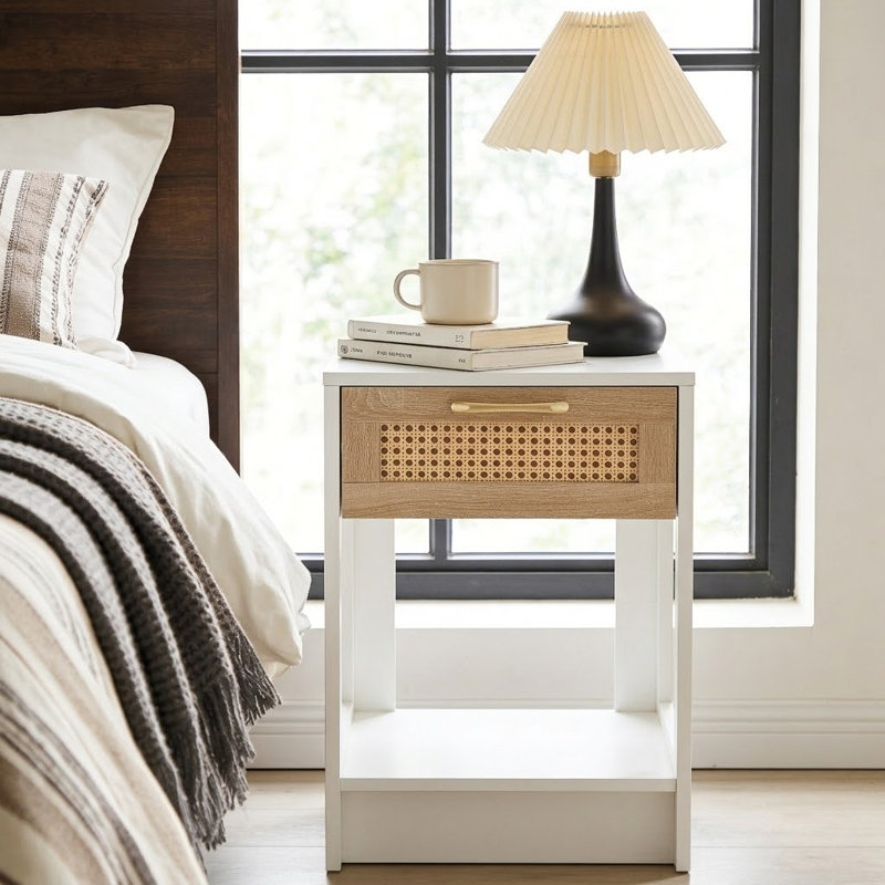 Table de chevet Beacham, Blanc / Naturel