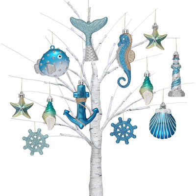  Été, décorations de Noël en juillet pour petit arbre, coquille de mer de coquille de mer incassable de 12 carats, océan, bord de mer, boules suspendues en vrac pour les fêtes