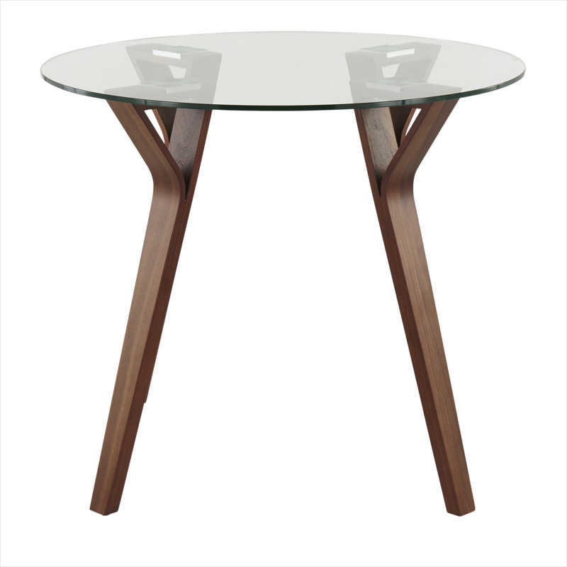 Table de salle à manger pour 4 personnes avec pieds Mid-Century en bois cintré et plateau en verre trempé