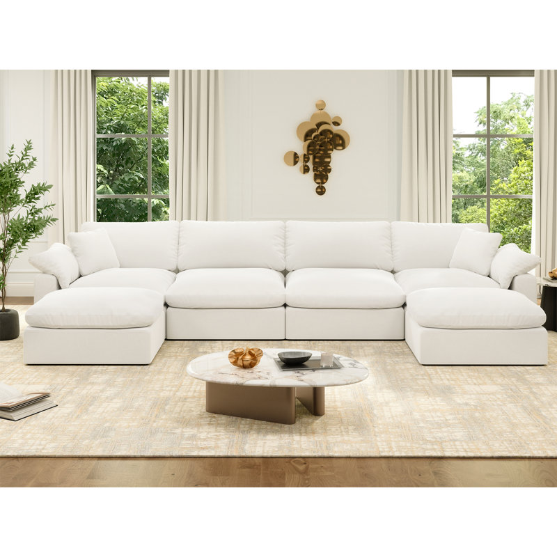 Hibo 143'' Upholstered Sofa, Oversized Cloud Modular Sectional Sofa Down Filled Comfort Modular Couch with Removable Cover for Living Room Office Apartment