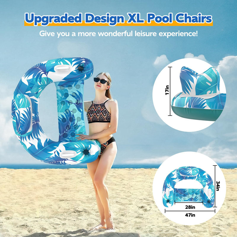 3-Pack PVC U-Shaped Inflatable Pool Floats with Cup Holders