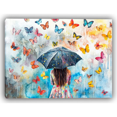 Butterfly Reverie and Umbrella Girl Canvas Art