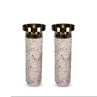 Splattered Cement Candlesticks with Gold Sconce