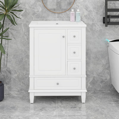 Bathroom Vanity With Sink, 3 Drawers And One Door With Storage Racks