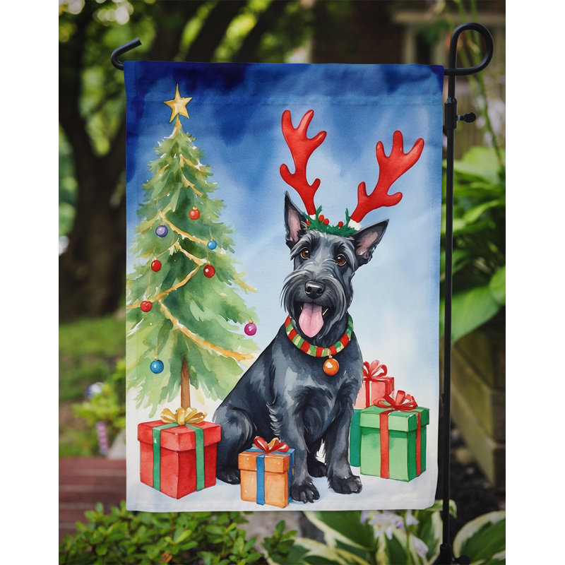 Drapeau de Noël renne de jardin, Terrier écossais noir
